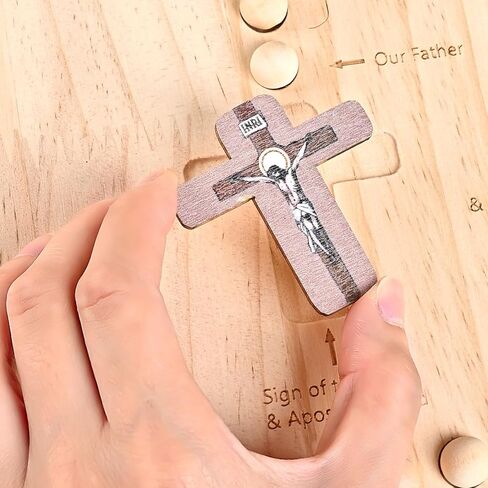 RERUICO Wooden Rosary Board with 54 Rosary & 22 Mysteries Prayer Cards - Montessori Educational Toy for Kids to Learn Pray in Saudi Arabia