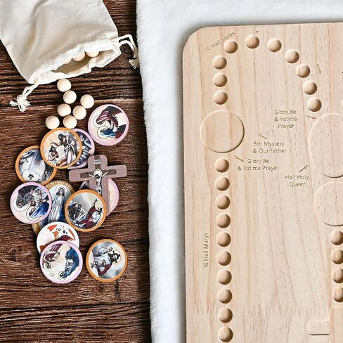 RERUICO Wooden Rosary Board with 54 Rosary & 22 Mysteries Prayer Cards - Montessori Educational Toy for Kids to Learn Pray in Saudi Arabia