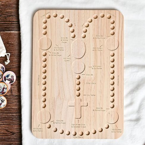RERUICO Wooden Rosary Board with 54 Rosary & 22 Mysteries Prayer Cards - Montessori Educational Toy for Kids to Learn Pray in Saudi Arabia