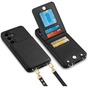 Vofolen for Samsung Galaxy S25 FE Case with Card Holder Crossbody Lanyard Strap Leather Wallet Case with Magnetic Clasp Kickstand Heavy Duty Protective Flip Cover for Galaxy S25FE for Women Black in Kuwait