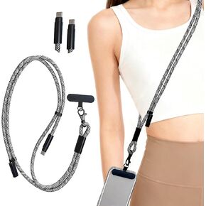 حبل كابل شحن، حبل هاتف مدمج قابل للتعديل، كابل شحن مدمج، كابل USB C بقدرة 60 وات لهاتف iPhone 17 - حزام رقبة وكتف للهاتف مع نقل البيانات، حزام هاتف على شكل سلسلة سفر مع بطاقة حزام in Kuwait