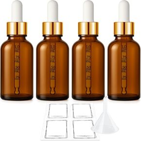 زجاجة قطارة بوموموم، زجاجة قطارة زجاجية كهرمانية سعة 118 مل مع قطارة زجاجية مقاسة، زجاجات صبغة العين الفارغة مع قمع وماصة وملصقات لأمصال زيوت الشعر الأساسية، 4 عبوات in Kuwait