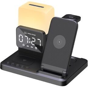 M.A.D LAB Bedside Apple Charging Station & Alarm Clock with Night Lamp – Wireless Charger Designed for AirPods, AirPods Pro 2 & Apple Watch and Qi-Compatible for iPhone and Android Phone Charger in Kuwait