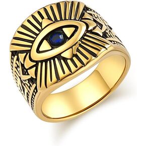 Eye Of Horus Ring, Stainless Steel Evil Eyes Ring with Sapphire, Egyptian Pharaoh Big Signet Rings Amulet Protection Jewelry Men Women in Saudi Arabia