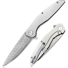 سكين جيب دمشقي قابل للطي من TACTICAL GEARZ EDC، مقبض من التيتانيوم الصلب، 67 شفرة VG10 من الفولاذ الدمشقي متعددة الطبقات (Volan XT) in Kuwait