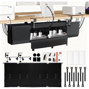 No Drill Under Desk Cable Management Tray - 36" Premium Fabric Cord Organizer for Table - with Silicone Pads & Cable Ties & Sticky Notes - Supports Up to 30lbs for Office & Home in Saudi Arabia
