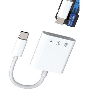 قارئ بطاقة SD USB C (3in1) محول كابل شاحن من النوع C قارئ بطاقة Micro SD لهاتف iPhone 16 15 Pro Max لجهاز iPad MacBook متوافق مع Samsung S25 S24 لكاميرا ذاكرة Apple Android Tablet TF in Kuwait