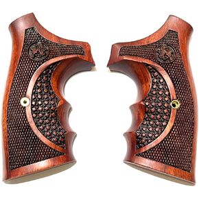 Hardwood Handgun Grips Compatible with Smith and Wesson N Frame Round Butt Revolvers Finger Groove Checkered Design Deluxe Classic Handmade Craft Handcraft in Kuwait