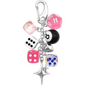 سلسلة مفاتيح Y2K للنساء، 8 كرات نرد مع مشبك حلقة تسلق - حقيبة سلسلة مفاتيح لطيفة على شكل قلب قوطي للمفاتيح وحقائب الجينز in Kuwait