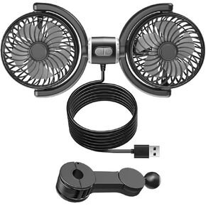 مروحة سيارة خفيفة الوزن برأسين مزدوجين، جهاز تبريد قابل للدوران يعمل بـ 3 سرعات USB لتعزيز الراحة ودوران الهواء، مروحة تبريد السيارة الهادئة in Kuwait