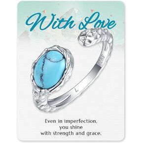 خواتم فيروزية مفتوحة من الفضة الإسترلينية عيار 925 للنساء - أحجار كريمة مربعة ومستديرة قابلة للتعديل على الطراز الجنوبي الغربي هدية للأم أو الابنة أو الصديق in Kuwait