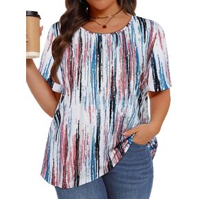 Plus Size Tops for Women Pleated Summer Top Trendy Short Sleeve Shirts Casual Basic Tee Crew Neck Blouses in Kuwait