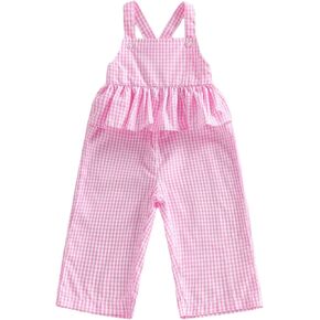 YOKJZJD Toddler Baby Girl Clothes Ruffles Plaid Romper Jumpsuit Suspender Pants Bib Overalls Spring Summer Outfits in Kuwait
