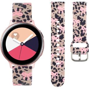 حزام مطبوع عليه قوس الفهد اللطيف متوافق مع ساعة Galaxy Watch 7 6 5 4/Active 2 40mm 44mm/5 Pro/6 Classic 47mm/Watch 4 Classic، 20 مم من السيليكون الناعم بتصميم على شكل فيونكة لأساور ساعات سامسونج للنساء in Kuwait