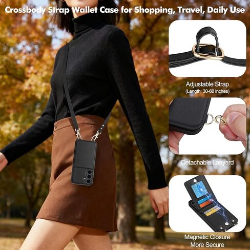 Vofolen for Samsung Galaxy S25 FE Case with Card Holder Crossbody Lanyard Strap Leather Wallet Case with Magnetic Clasp Kickstand Heavy Duty Protective Flip Cover for Galaxy S25FE for Women Black in Kuwait