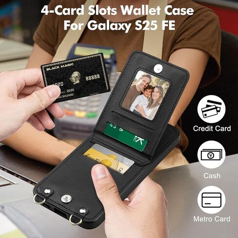 Vofolen for Samsung Galaxy S25 FE Case with Card Holder Crossbody Lanyard Strap Leather Wallet Case with Magnetic Clasp Kickstand Heavy Duty Protective Flip Cover for Galaxy S25FE for Women Black in Kuwait