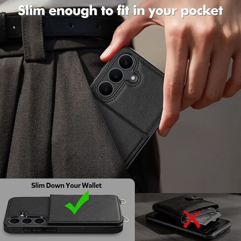 Vofolen for Samsung Galaxy S25 FE Case with Card Holder Crossbody Lanyard Strap Leather Wallet Case with Magnetic Clasp Kickstand Heavy Duty Protective Flip Cover for Galaxy S25FE for Women Black in Kuwait