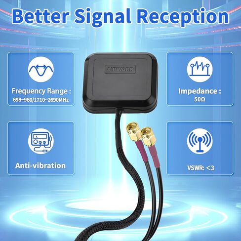 SUPERBAT 4G LTE SMA Male MIMO Antenna Adhesive Magnet Mount with 10ft Extension Cables for Verizon AT&T T-Mobile Sprint 4G LTE Router Cellular IoT Gateway Mobile Broadband Modem Hotspot in Saudi Arabia
