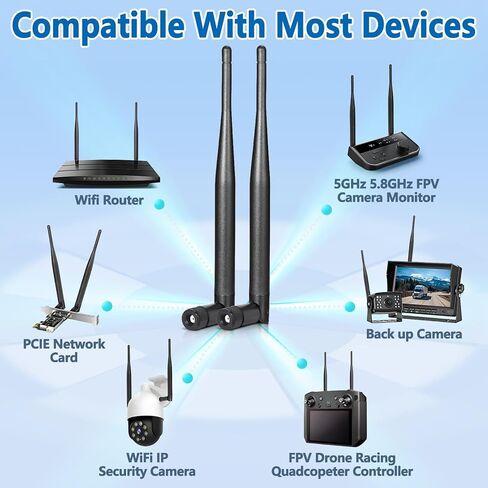 Dual Band WiFi Antenna 2.4GHz 5GHz 5.8GHz 6dBi RP-SMA Male MIMO Antenna for WiFi Router Wireless Network Card USB Adapter Security IP Camera Video Surveillance Monitor (2-Pack) in Kuwait