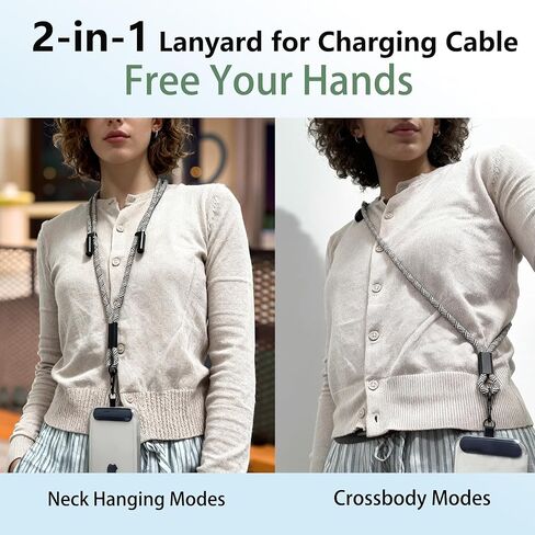 حبل كابل شحن، حبل هاتف مدمج قابل للتعديل، كابل شحن مدمج، كابل USB C بقدرة 60 وات لهاتف iPhone 17 - حزام رقبة وكتف للهاتف مع نقل البيانات، حزام هاتف على شكل سلسلة سفر مع بطاقة حزام in Kuwait