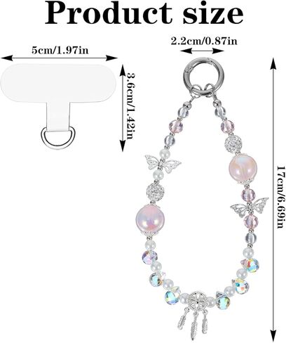 Crystal Phone Wrist Strap for Women, Beaded Wrist Strap Chain Lanyard Keychain for Cellphone Sparkling Phone Charm with Tether Tab Hands-Free Wristlet Bracelet Straps Pink in Saudi Arabia