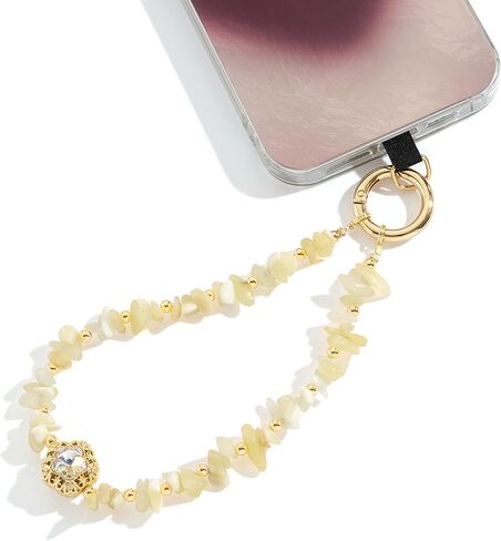 Phone Wristlet Strap Handmade Natural Stone Beaded Wrist Strap Phone Lanyard Chain Wristband Beaded Charm (Obsidian Black stone) in Saudi Arabia