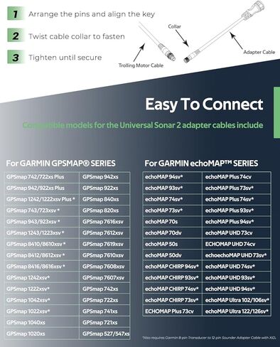 1852074 MKR-US2-14 Universal Sonar 2 Adapter Cable for Trolling Motors to Garmin ECHOMAP and GPSMAP, Connection for LiveScope Chartplotter and fishfinder, 8-Pin, Black in Saudi Arabia