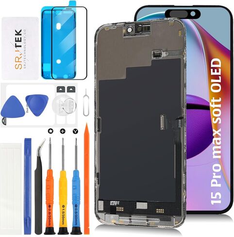 شاشة LCD ناعمة OLED 15 Pro Max [ترويج 120 هرتز + كابل مستشعر] بديلة لهاتف iPhone 15 Pro Max 6.7 بوصة شاشة LCD تعمل باللمس مجموعة رقمنة A3106 A2849 A3105 A3108 مع أدوات إصلاح in Saudi Arabia