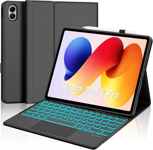 Touch Keyboard Case for Xiaomi Redmi Pad 2 Pro 12.1" 2025, 7 Colors Backlit Detachable Bluetooth Keyboard, Multi-Touch Trackpad, Folio Cover with Pencil Holder for Redmi Pad Pro/Xiaomi Poco Pad 12.1" in Saudi Arabia