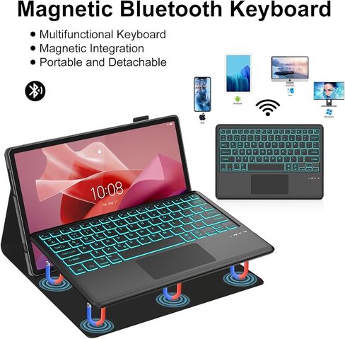 Touch Keyboard Case for Xiaomi Redmi Pad 2 Pro 12.1" 2025, 7 Colors Backlit Detachable Bluetooth Keyboard, Multi-Touch Trackpad, Folio Cover with Pencil Holder for Redmi Pad Pro/Xiaomi Poco Pad 12.1" in Saudi Arabia