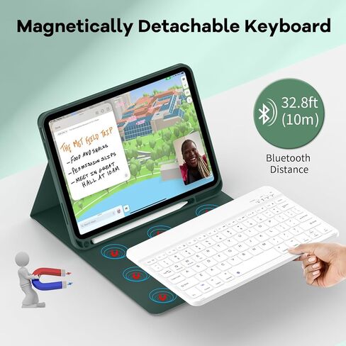 حافظة لوحة مفاتيح JKSML لجهاز iPad Air 11 بوصة M3/M2(2025/2024)، حافظة iPad Air الجيل الخامس/4th 2022/2020 10.9 بوصة، غطاء لوحة مفاتيح بلوتوث لاسلكي قابل للفصل مع حامل قلم رصاص، أخضر داكن in Kuwait