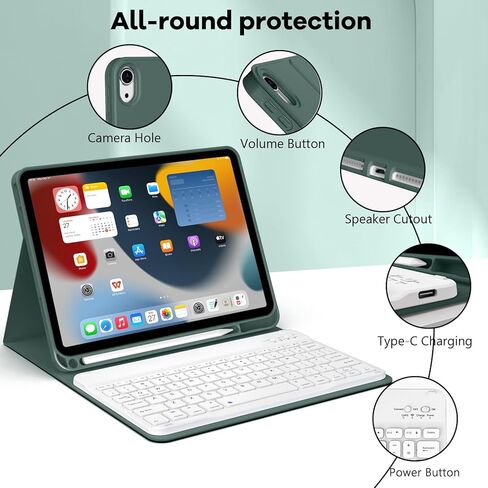 حافظة لوحة مفاتيح JKSML لجهاز iPad Air 11 بوصة M3/M2(2025/2024)، حافظة iPad Air الجيل الخامس/4th 2022/2020 10.9 بوصة، غطاء لوحة مفاتيح بلوتوث لاسلكي قابل للفصل مع حامل قلم رصاص، أخضر داكن in Kuwait