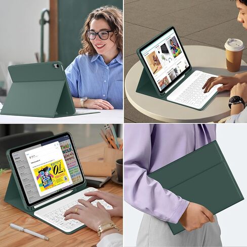 حافظة لوحة مفاتيح JKSML لجهاز iPad Air 11 بوصة M3/M2(2025/2024)، حافظة iPad Air الجيل الخامس/4th 2022/2020 10.9 بوصة، غطاء لوحة مفاتيح بلوتوث لاسلكي قابل للفصل مع حامل قلم رصاص، أخضر داكن in Kuwait
