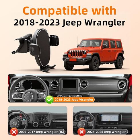 حامل هاتف لسيارة Jeep Wrangler / Gladiator 2018-2023، حامل هاتف السيارة للوحة القيادة - قابل للدوران 360 درجة وقابل للتعديل - حامل سيارة للهاتف المحمول بدون استخدام اليدين، ملحقات داخلية للسيارة لسيارة Jeep Wrangler in Kuwait