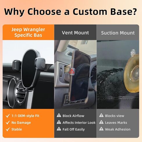 حامل هاتف لسيارة Jeep Wrangler / Gladiator 2018-2023، حامل هاتف السيارة للوحة القيادة - قابل للدوران 360 درجة وقابل للتعديل - حامل سيارة للهاتف المحمول بدون استخدام اليدين، ملحقات داخلية للسيارة لسيارة Jeep Wrangler in Kuwait