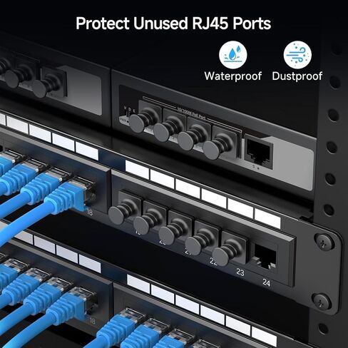 Znet3D 50-Pack RJ45 غطاء غبار، غطاء منفذ إيثرنت، Cat 6 RJ45 أغطية مضادة للغبار للوحة التصحيح، ومفاتيح الشبكة، وأجهزة التوجيه، ورفوف الخادم، وأجهزة الكمبيوتر (أسود) in Kuwait