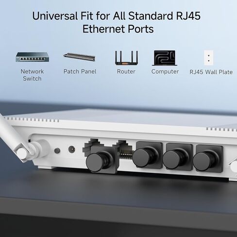 Znet3D 50-Pack RJ45 غطاء غبار، غطاء منفذ إيثرنت، Cat 6 RJ45 أغطية مضادة للغبار للوحة التصحيح، ومفاتيح الشبكة، وأجهزة التوجيه، ورفوف الخادم، وأجهزة الكمبيوتر (أسود) in Kuwait
