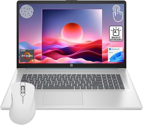 كمبيوتر محمول HP Essential مقاس 17.3 بوصة HD+ يعمل باللمس، AMD Ryzen 5 7430U، ذاكرة الوصول العشوائي 32 جيجابايت، 1 تيرابايت SSD، لوحة مفاتيح بإضاءة خلفية، قارئ بصمات الأصابع، كاميرا ويب، HDMI، Wi-Fi 6، Windows 11 Home، حزمة مع ماوس Thunderobot ML101 اللاس in Kuwait