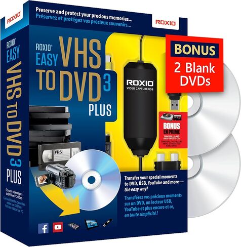 Corel Roxio Easy VHS to DVD 3 + Easy CD DVD Burning 2 Bundle | VHS, Hi8, V8 Video to DVD or Digital Converter | Disc Burner & Video Capture [PC Disc] in Kuwait