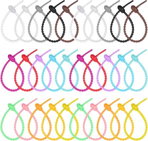 30 Pack Silicone Zip Ties, 8.2 Inch Colorful Tie Clips Rubber Reusable Twist Ties Cable Strap for Home Office Kitchen Cord Organizer Food Bag Sealing Tie in Saudi Arabia