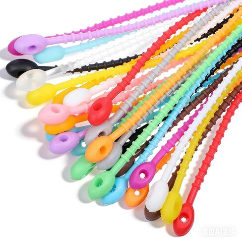30 Pack Silicone Zip Ties, 8.2 Inch Colorful Tie Clips Rubber Reusable Twist Ties Cable Strap for Home Office Kitchen Cord Organizer Food Bag Sealing Tie in Saudi Arabia