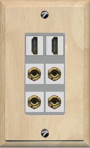 RiteAV 2 Speaker 4 Banana Binding Post Wall Plate with 2 HDMI Jacks - 1 Gang Decorative [White] in Saudi Arabia