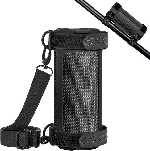 Silicone Cover for JBL Grip Compact Bluetooth Speaker, Portable Carrying Case with Adjustable Detachable Shoulder Strap for Bicycle - Black in Saudi Arabia