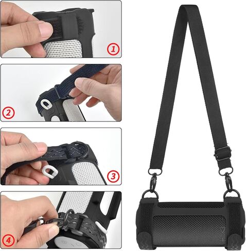 Silicone Cover for JBL Grip Compact Bluetooth Speaker, Portable Carrying Case with Adjustable Detachable Shoulder Strap for Bicycle - Black in Saudi Arabia