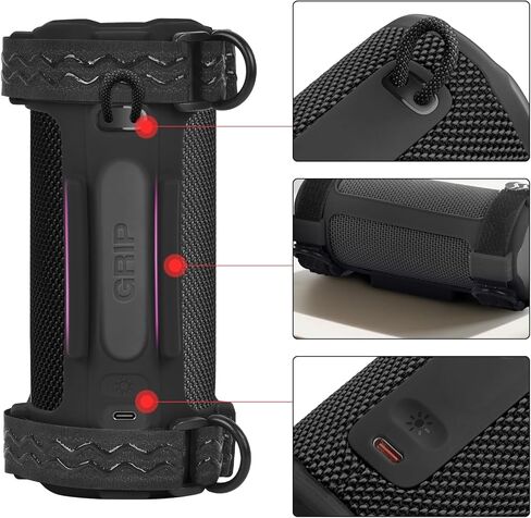 Silicone Cover for JBL Grip Compact Bluetooth Speaker, Portable Carrying Case with Adjustable Detachable Shoulder Strap for Bicycle - Black in Saudi Arabia