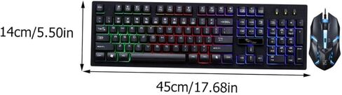 طقم لوحة مفاتيح وماوس سلكي USB مضيء للألعاب من HOMSFOU، مريح، ميكانيكي أنيق، لون أسود، مواد متينة مقاومة للاهتراء للاستخدام المكتبي والألعاب in Saudi Arabia
