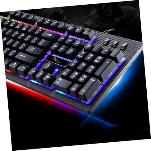 طقم لوحة مفاتيح وماوس سلكي USB مضيء للألعاب من HOMSFOU، مريح، ميكانيكي أنيق، لون أسود، مواد متينة مقاومة للاهتراء للاستخدام المكتبي والألعاب in Saudi Arabia