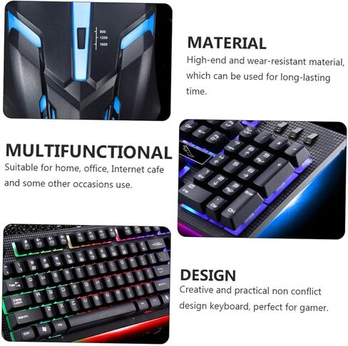 طقم لوحة مفاتيح وماوس سلكي USB مضيء للألعاب من HOMSFOU، مريح، ميكانيكي أنيق، لون أسود، مواد متينة مقاومة للاهتراء للاستخدام المكتبي والألعاب in Saudi Arabia
