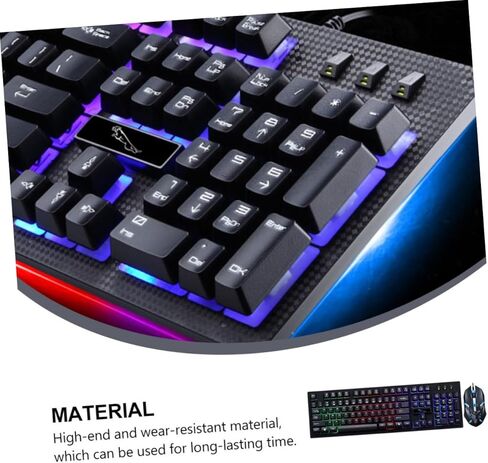 طقم لوحة مفاتيح وماوس سلكي USB مضيء للألعاب من HOMSFOU، مريح، ميكانيكي أنيق، لون أسود، مواد متينة مقاومة للاهتراء للاستخدام المكتبي والألعاب in Saudi Arabia