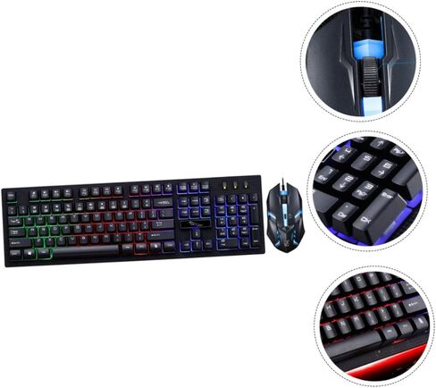 طقم لوحة مفاتيح وماوس سلكي USB مضيء للألعاب من HOMSFOU، مريح، ميكانيكي أنيق، لون أسود، مواد متينة مقاومة للاهتراء للاستخدام المكتبي والألعاب in Saudi Arabia